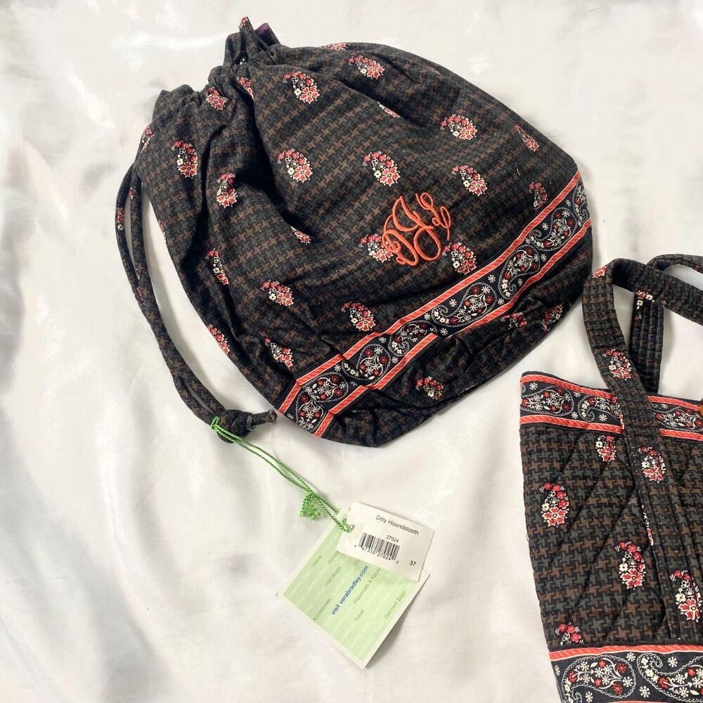 Vera Bradley retired Ditty Houndstooth Tote Bag and Drawstring Bag Monogrammed - Picture 3 of 7